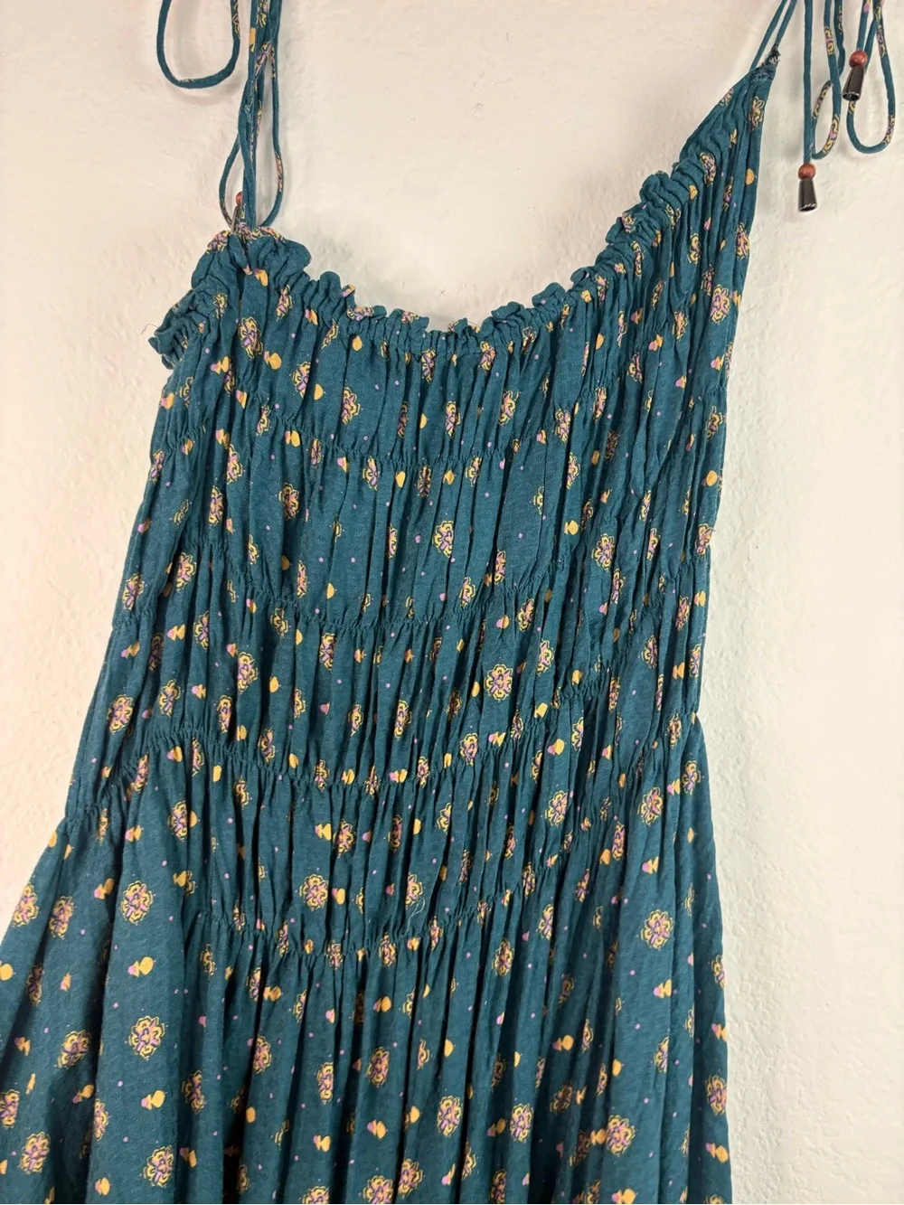 Free People Clementina Asymmetrical Mini Dress Teal Blue size Large Oversized